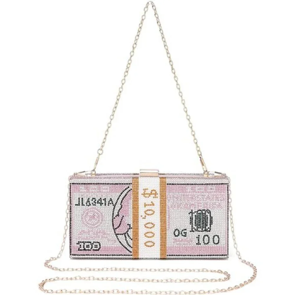 Money Dollar Purse Clutch for Women Rhinestone Evening Handbag Bag Rhinestone